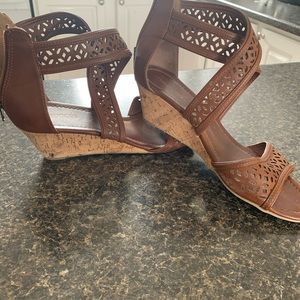 Brown Zipper Back Wedge